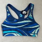 WAVE LIFE XS REVERSIBLE SPORT BRA SOLID BLUE AQUA SPRAY SWIRL PRINT SPORTY Photo 0