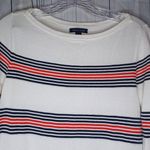 Tommy Hilfiger White Striped Nautical Preppy Long Sleeve Lightweight Sweater Photo 3