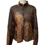 True Grit Brown Floral Rose Faux Fur Jacket Western Small L Photo 1