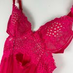 Victoria's Secret Victoria’s Secret Hot Pink Lace Mesh Corset Teddy Sz 36C Garter Straps Cutout Photo 4