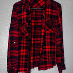 Timing Women’s Red & Black Plaid Button-Up Shirt Size Small – Long Sleeve Flanne Photo 0