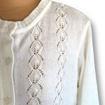 Vintage 90s Off White Knit Cardigan Sweater Crochet Diamond Pattern Long Sleeve Size L Photo 2