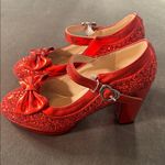 Women’s Red Sparkly Glitter Mary Jane High Heels Bow Detail Size 8 (EU 39) NEW Red Photo 4
