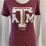 PINK - Victoria's Secret Women's  Short Sleeve Tee S Burgundy White Photo 0