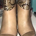 Michael Antonio Tan & Snakeskin Open Toe Booties Photo 0