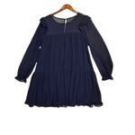 Midnight Doll Sheer Navy Blue Dotted Tier Ruffle Dress Long Sleeves Size L Romantic Whimsy Photo 14