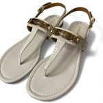 Coach  Caterine T-Strap Sandal in Ivory with Gold Accent Logo Plate, Size 9 Photo 1