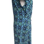 Evan Picone Pattern Faux Wrap Midi Dress Blue Teal Black Size 10 Photo 1
