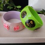 Green and Lavender Chunky Acrylic Bangle Bracelet with butterfly Photo 0