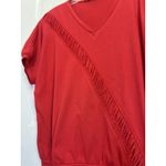 American Vintage Vtg 80’s Red Short Sleeve Rouched Top Gold Rhinestone Broach Size Medium Photo 5