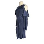 Parker Women’s Silk Navy Asymmetrical Ruffle Long Sleeve Midi Dress Photo 3