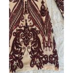 Main Strip  sequin bodycon mini dress, nude mesh with burgundy‎ beaded design L Photo 5