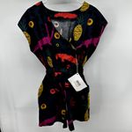 LHD Romper Shorts Faux Wrap Elastic Pineapple Fruits Art Deco Art to Wear S NWT Photo 4