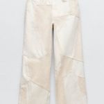 ZARA  Relaxed Fit Patchwork Jeans WIDE LEG WHITE/BEIGE Size 0 NEW Photo 5