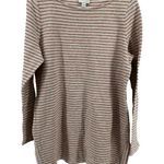 J. Jill Striped Long Sleeve Top Bateau Neck Side Slit Terry Cotton White Medium Orange Photo 0