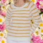 NYDJ  White and Mustard Yellow Whisker Scoop Neck Sweater Women's Size M Photo 0