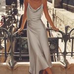 ZARA  silver dress maxi midi cowl neck bodycon slip satin evening wedding Photo 5