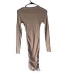 Acoa Women Medium Beige Ribbed Sweater Fall Bodycon Ruched Above Knee‎ Dress Brown Photo 3