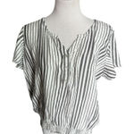 French Laundry Womens Gray Striped Ruched Split Neck Top Blouse - Sz 1X Photo 0