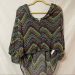 Weston Wear Sheer Button Down Blouse Chevron Womens S 3/4 Sleeve Shirt Fall Green Photo 1