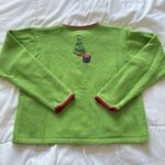Tiara International Vintage 90s Y2K Womens Girls Full Zip Sweater Christmas Holiday Santa Green Photo 8
