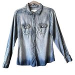 Vintage blue ombre embroidered rhinestone button up shirt. Size Medium Photo 0