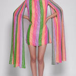 Sundress Mahina Long Cape Sleeve Metallic Striped Mini Dress XS Pink Photo 0