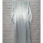 Vintage Nicole Nightgown Long Sleeve Satin Shiny Blue Size L Floral Lace Union Size L Photo 7