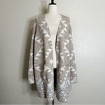Frye  Beige Cream Geometric Pattern Open Front Long Sweater Cardigan, Size XL Photo 2