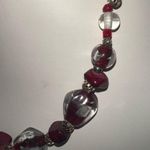 Vintage Clear & Red Murano Glass ''Scarlet Shimmer'' Necklace Toggle Clasp Photo 5