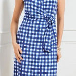 Talbots  Blue Gingham Effortless Jersey Kelley Dress Stretch Tie Wrap Size MEDIUM Photo 0