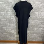 Old Navy Black Double Pocket Midi Dress Notched Collar Cap Sleeve Photo 3