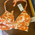 Shade & Shore  Orange Triangle Faux Wrap Bikini Top Floral Print XS Photo 1