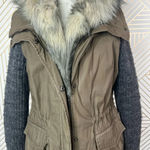 Vera Wang Vera‎ Wang Faux Fur Trim Mixed Media Anorak Coat Green Khaki Size Small Photo 4