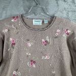 Shenanigans Floral Embroidered Sweater L Beige Pink Flowers Boho Cottagecore Tan Size L Photo 3
