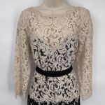 Tadashi Shoji Formal Long Gown Dress Womens 14 Black Cream Lace Belt Photo 1