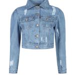 Boohoo 🦋Puff Shoulder Cropped Denim Jacket🦋 Photo 8