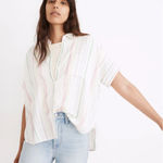 Madewell Linen-Blend Daily Shirt Button Up Sz M Rainbow Stripe Boxy Oversized Photo 0