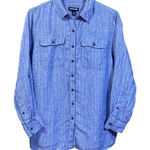 Lands' End  Womens 100% Linen Blue Striped Size 1X Minimalist Coastal Beachy Photo 0