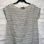 Tahari Dress Womens XS White Blue Linen Short Mini Shift Striped Short Sleeve Photo 1