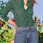 Green button up blouse with cute tiny flower design! Size L Photo 0
