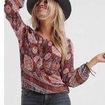 Lucky Brand Boho Moroccan Western Tapestry Peasant Top Pink Medallion S new nwt Photo 0