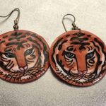 TIGER Wooden Earrings , Hippie, Boho Style, Trendy, Unique, Hand Painted by Sage Photo 4