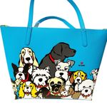 Marc Tetro Dog Group Blue Tote Bag Yellow Lining All My Dogs Photo 0
