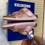 Birkenstock  Pink Arizona Big Buckle Velvet Sandals Photo 8