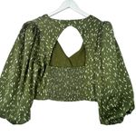 ASTR The Label Wrap Top Green XL Puff Sleeve V-Neck Cropped Satin Smocked Back Photo 2