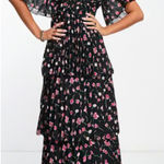 ASOS NWT  Womens Dark Moody Floral Print Flutter Sleeve Tiered‎ Maxi Dress Size 2 Photo 0