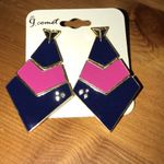 GOLD TONE BLUE & PINK CLEAR RHINESTONE EARRINGS Photo 1