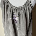 Joie  Gray Silk Cross Stitched Hummingbird Tank Photo 5