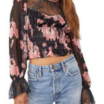 Free People  Floral Lace Ruffle Top Women's Small Photo 0